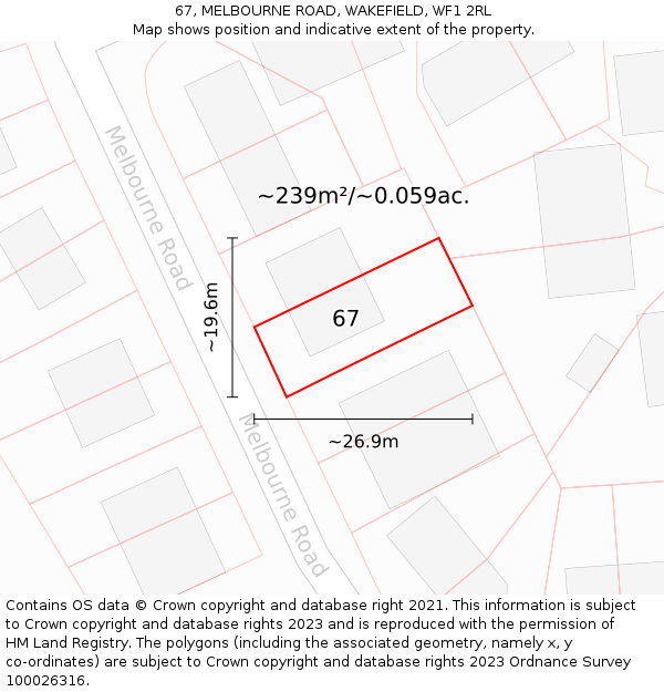 67, MELBOURNE ROAD, WAKEFIELD, WF1 2RL: Plot and title map