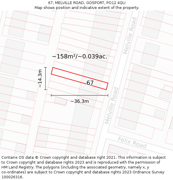 67, MELVILLE ROAD, GOSPORT, PO12 4QU: Plot and title map
