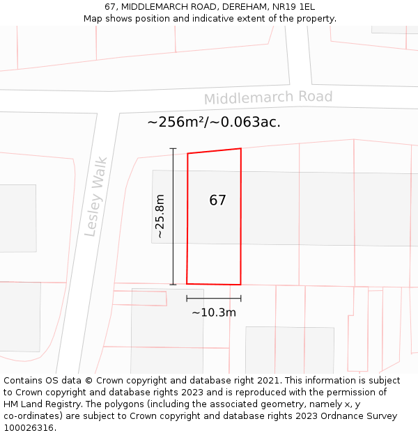 67, MIDDLEMARCH ROAD, DEREHAM, NR19 1EL: Plot and title map