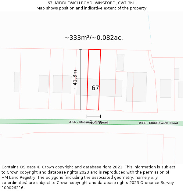 67, MIDDLEWICH ROAD, WINSFORD, CW7 3NH: Plot and title map