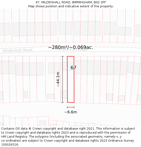 67, MILDENHALL ROAD, BIRMINGHAM, B42 2PF: Plot and title map