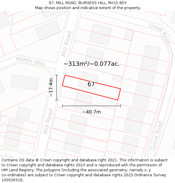 67, MILL ROAD, BURGESS HILL, RH15 8DY: Plot and title map