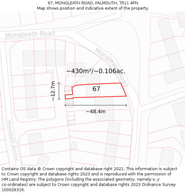 67, MONGLEATH ROAD, FALMOUTH, TR11 4PN: Plot and title map