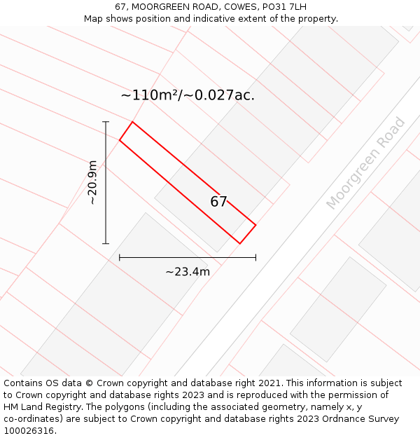 67, MOORGREEN ROAD, COWES, PO31 7LH: Plot and title map