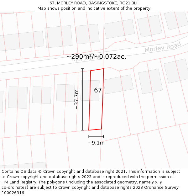 67, MORLEY ROAD, BASINGSTOKE, RG21 3LH: Plot and title map