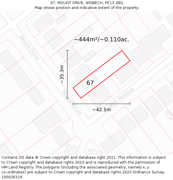 67, MOUNT DRIVE, WISBECH, PE13 2BQ: Plot and title map