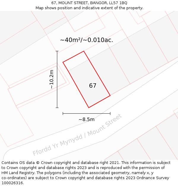 67, MOUNT STREET, BANGOR, LL57 1BQ: Plot and title map