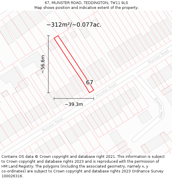 67, MUNSTER ROAD, TEDDINGTON, TW11 9LS: Plot and title map