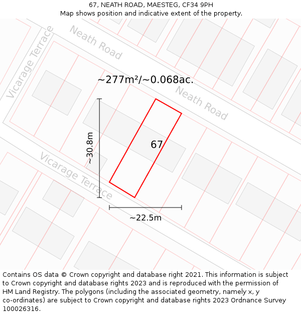 67, NEATH ROAD, MAESTEG, CF34 9PH: Plot and title map