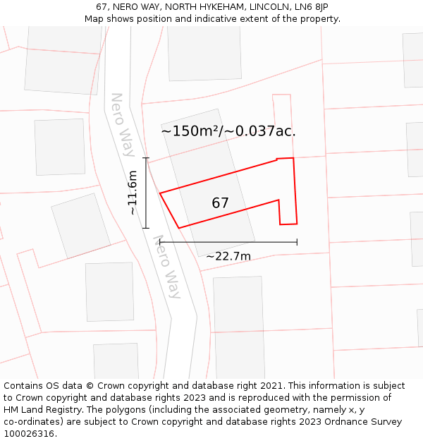 67, NERO WAY, NORTH HYKEHAM, LINCOLN, LN6 8JP: Plot and title map