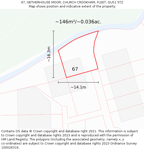 67, NETHERHOUSE MOOR, CHURCH CROOKHAM, FLEET, GU51 5TZ: Plot and title map