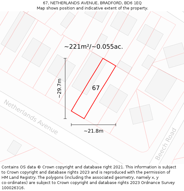 67, NETHERLANDS AVENUE, BRADFORD, BD6 1EQ: Plot and title map