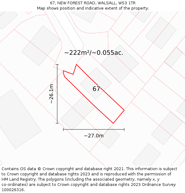 67, NEW FOREST ROAD, WALSALL, WS3 1TR: Plot and title map