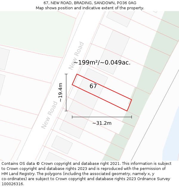 67, NEW ROAD, BRADING, SANDOWN, PO36 0AG: Plot and title map