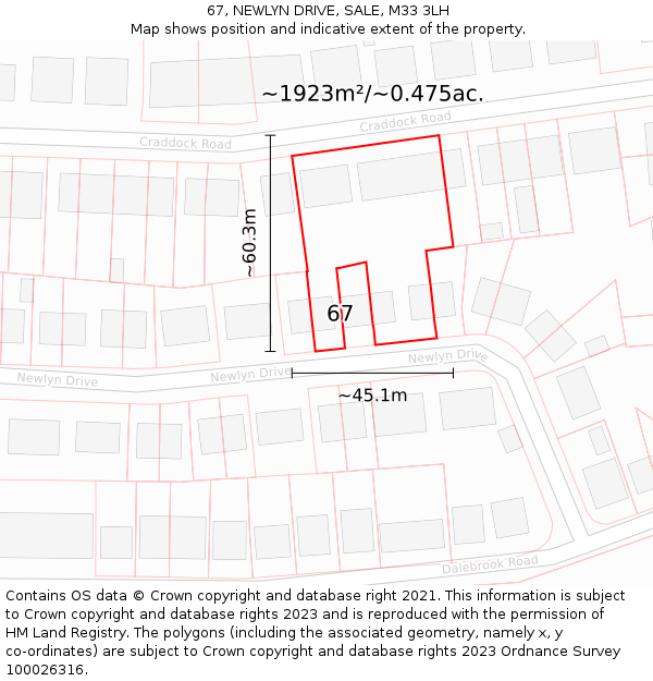 67, NEWLYN DRIVE, SALE, M33 3LH: Plot and title map