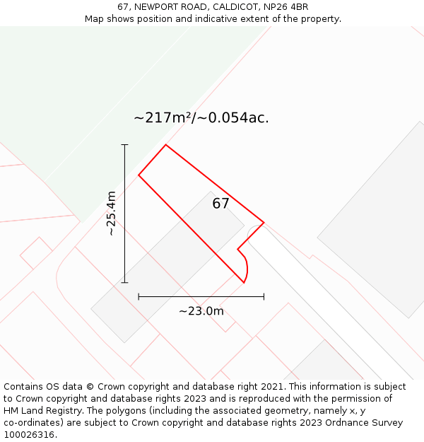 67, NEWPORT ROAD, CALDICOT, NP26 4BR: Plot and title map