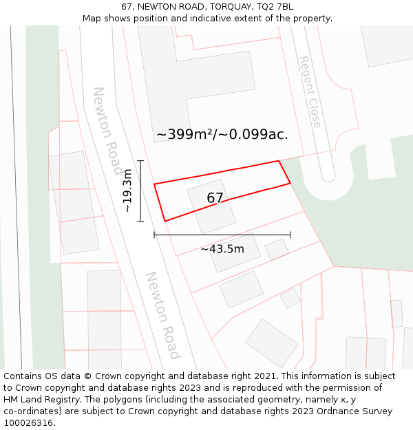 67, NEWTON ROAD, TORQUAY, TQ2 7BL: Plot and title map