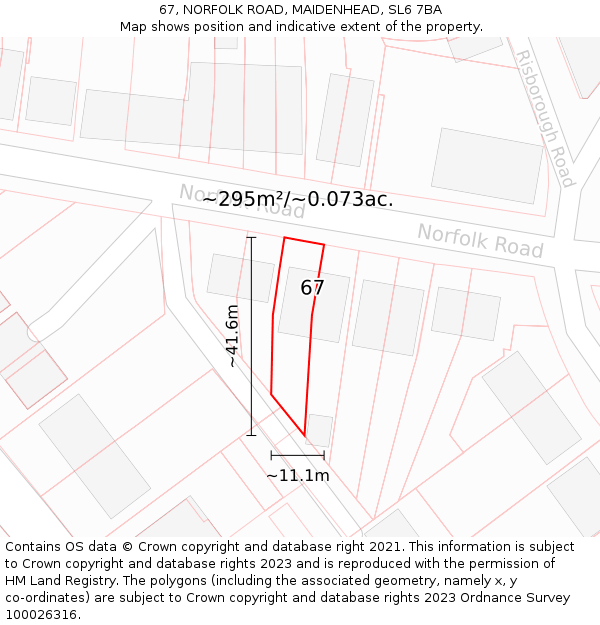 67, NORFOLK ROAD, MAIDENHEAD, SL6 7BA: Plot and title map