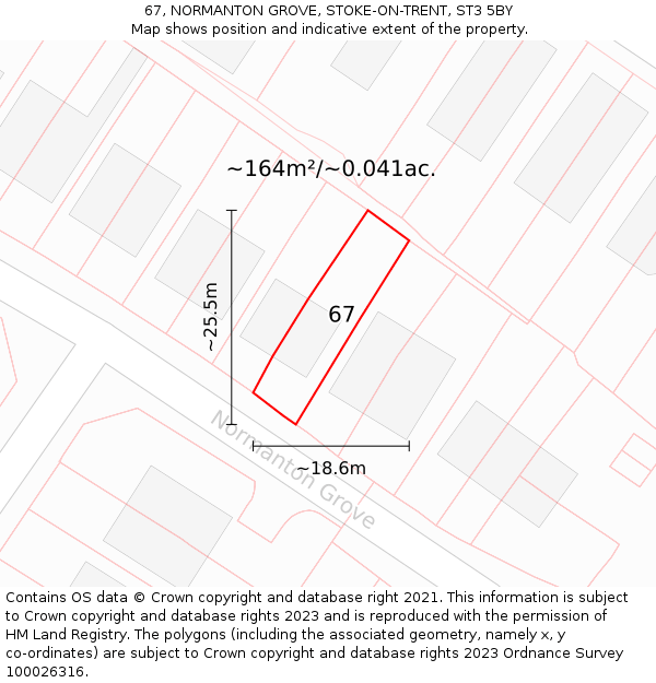 67, NORMANTON GROVE, STOKE-ON-TRENT, ST3 5BY: Plot and title map