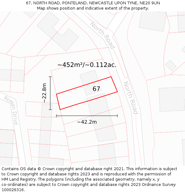 67, NORTH ROAD, PONTELAND, NEWCASTLE UPON TYNE, NE20 9UN: Plot and title map