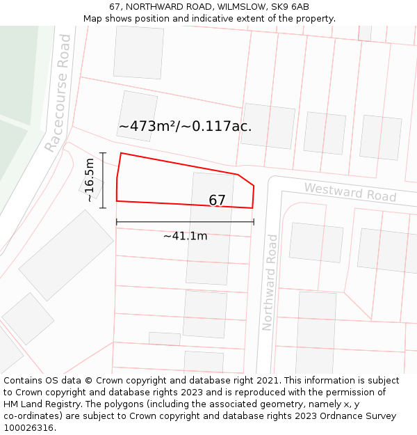 67, NORTHWARD ROAD, WILMSLOW, SK9 6AB: Plot and title map