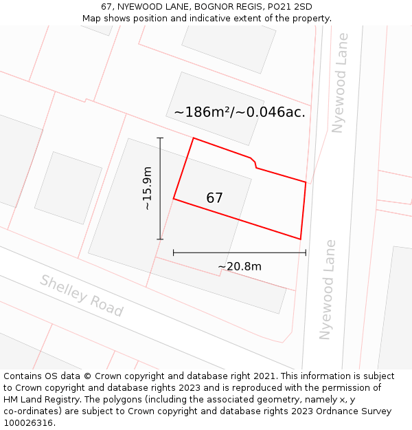 67, NYEWOOD LANE, BOGNOR REGIS, PO21 2SD: Plot and title map