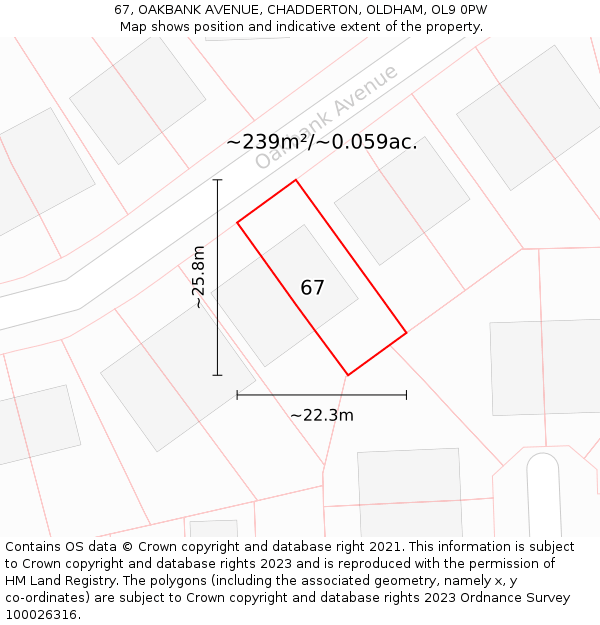 67, OAKBANK AVENUE, CHADDERTON, OLDHAM, OL9 0PW: Plot and title map