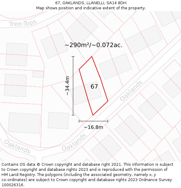 67, OAKLANDS, LLANELLI, SA14 8DH: Plot and title map