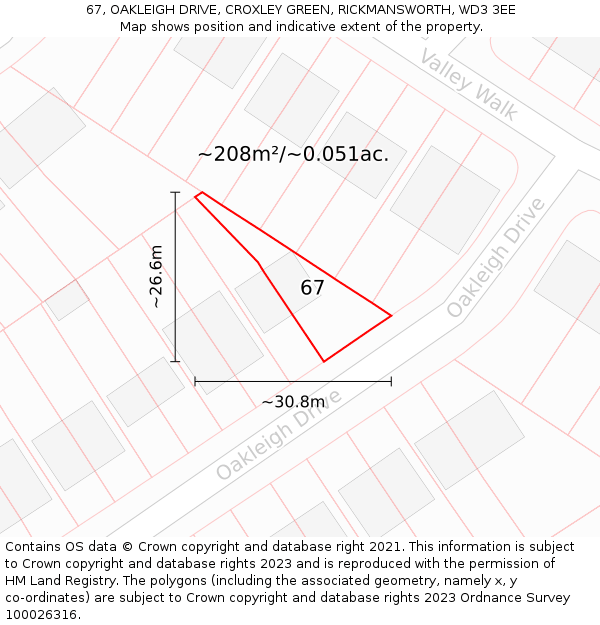 67, OAKLEIGH DRIVE, CROXLEY GREEN, RICKMANSWORTH, WD3 3EE: Plot and title map