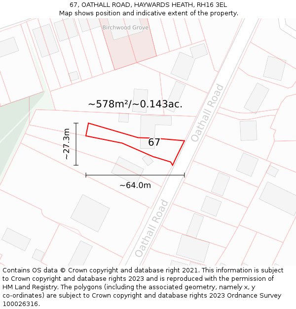 67, OATHALL ROAD, HAYWARDS HEATH, RH16 3EL: Plot and title map