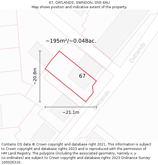 67, OATLANDS, SWINDON, SN5 6AU: Plot and title map