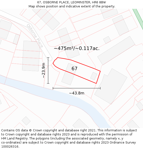 67, OSBORNE PLACE, LEOMINSTER, HR6 8BW: Plot and title map