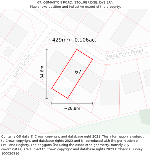 67, OSMASTON ROAD, STOURBRIDGE, DY8 2AN: Plot and title map