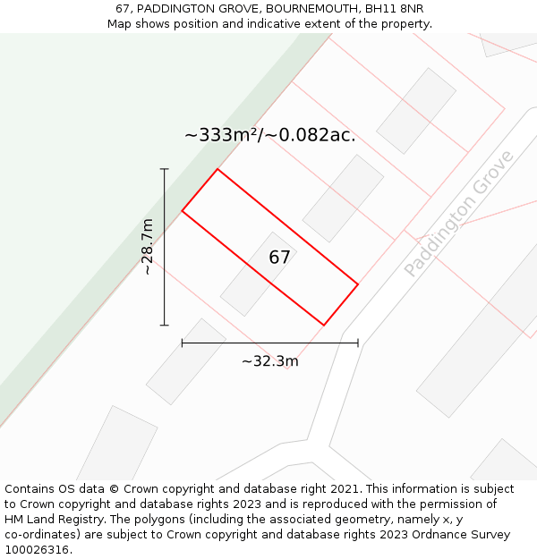 67, PADDINGTON GROVE, BOURNEMOUTH, BH11 8NR: Plot and title map