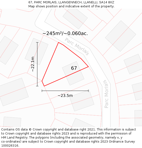 67, PARC MORLAIS, LLANGENNECH, LLANELLI, SA14 8XZ: Plot and title map