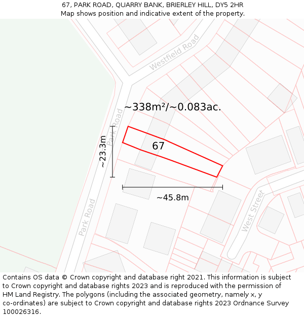 67, PARK ROAD, QUARRY BANK, BRIERLEY HILL, DY5 2HR: Plot and title map