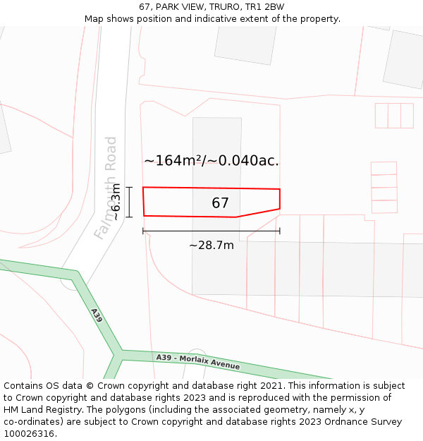 67, PARK VIEW, TRURO, TR1 2BW: Plot and title map