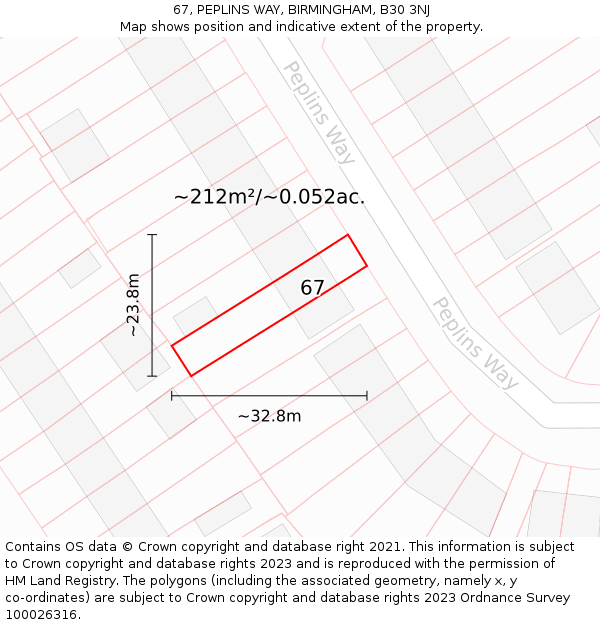 67, PEPLINS WAY, BIRMINGHAM, B30 3NJ: Plot and title map