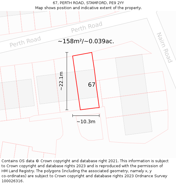 67, PERTH ROAD, STAMFORD, PE9 2YY: Plot and title map