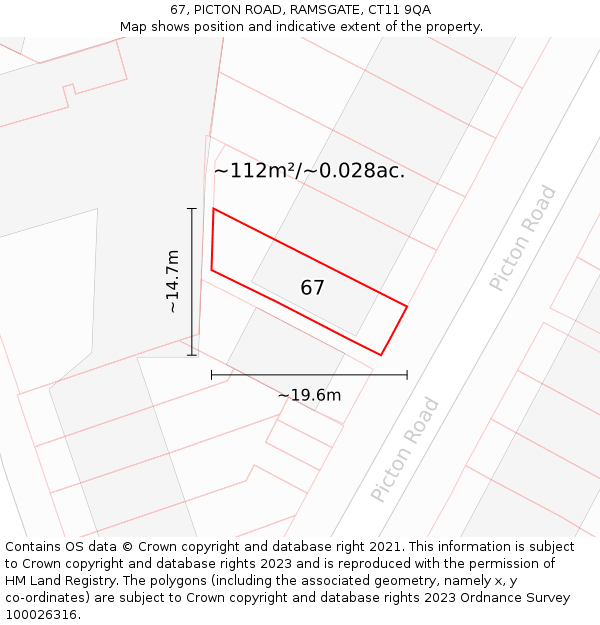 67, PICTON ROAD, RAMSGATE, CT11 9QA: Plot and title map