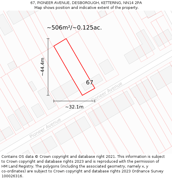 67, PIONEER AVENUE, DESBOROUGH, KETTERING, NN14 2PA: Plot and title map