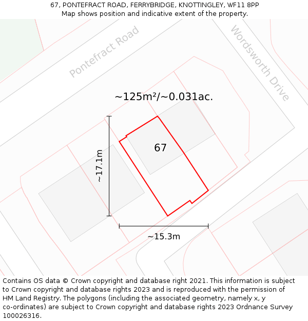 67, PONTEFRACT ROAD, FERRYBRIDGE, KNOTTINGLEY, WF11 8PP: Plot and title map