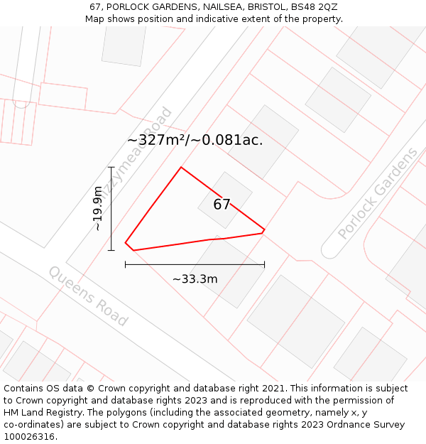 67, PORLOCK GARDENS, NAILSEA, BRISTOL, BS48 2QZ: Plot and title map