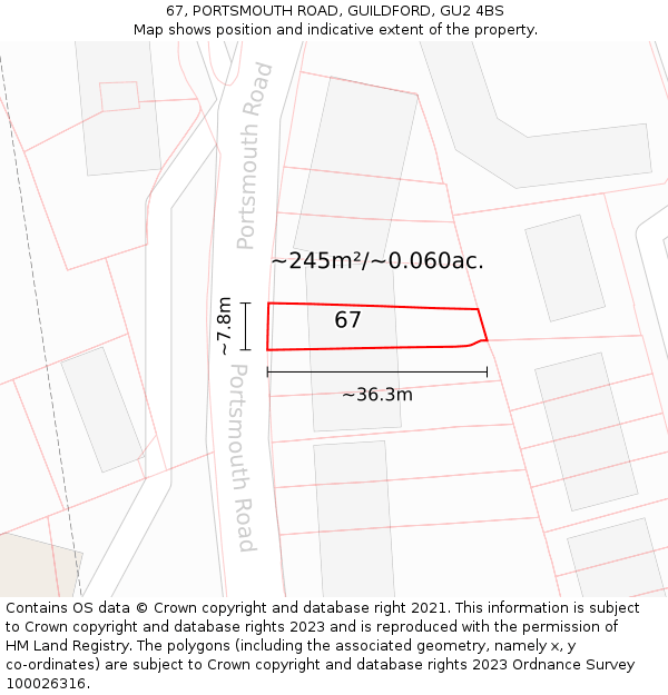 67, PORTSMOUTH ROAD, GUILDFORD, GU2 4BS: Plot and title map