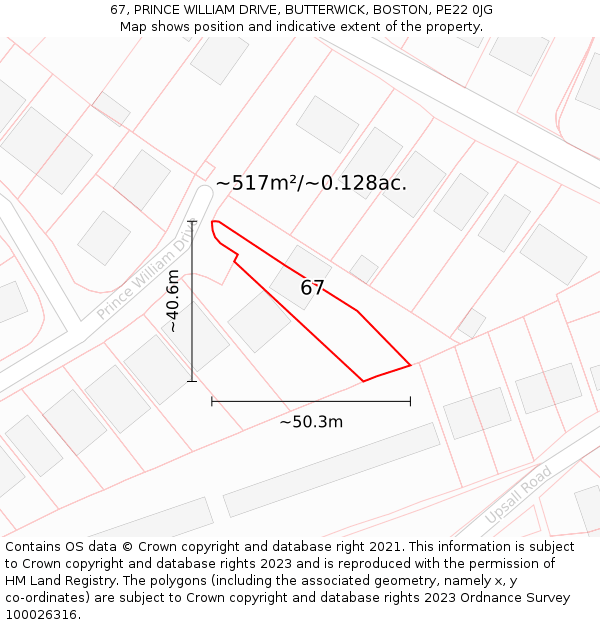 67, PRINCE WILLIAM DRIVE, BUTTERWICK, BOSTON, PE22 0JG: Plot and title map