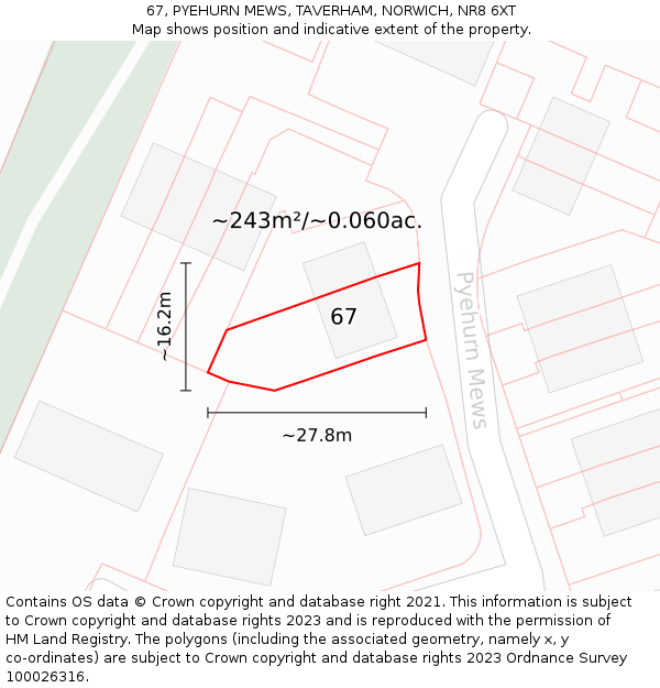 67, PYEHURN MEWS, TAVERHAM, NORWICH, NR8 6XT: Plot and title map