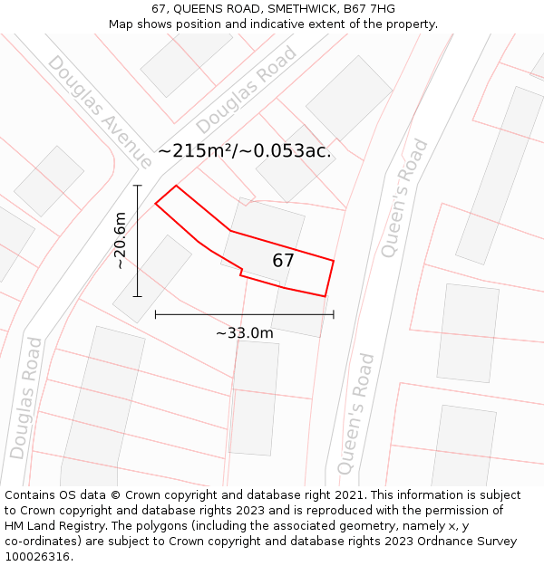 67, QUEENS ROAD, SMETHWICK, B67 7HG: Plot and title map