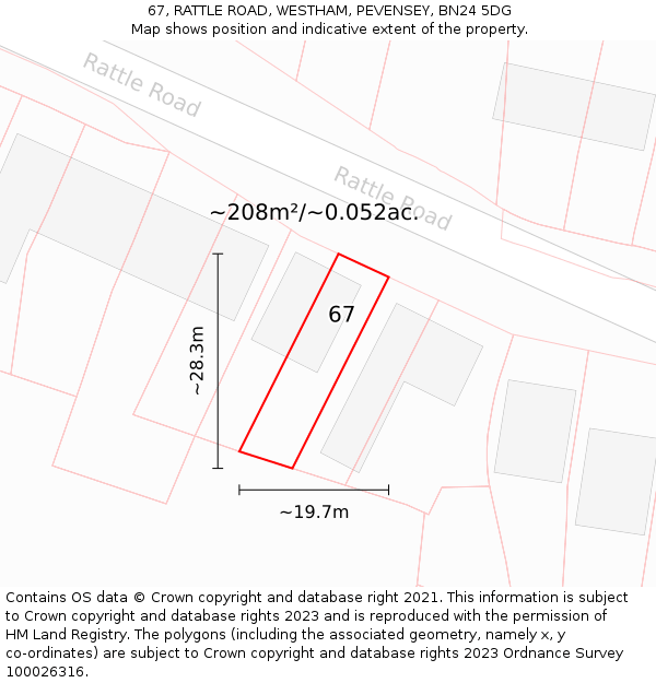 67, RATTLE ROAD, WESTHAM, PEVENSEY, BN24 5DG: Plot and title map