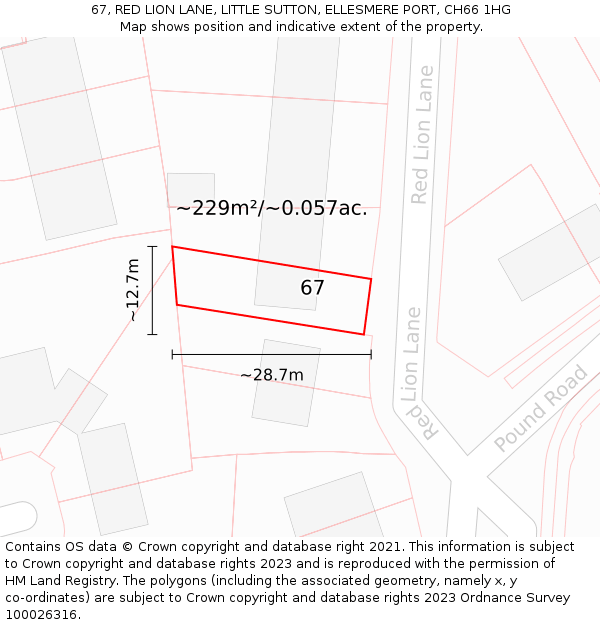 67, RED LION LANE, LITTLE SUTTON, ELLESMERE PORT, CH66 1HG: Plot and title map