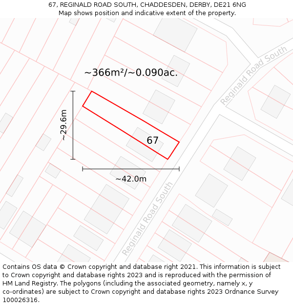 67, REGINALD ROAD SOUTH, CHADDESDEN, DERBY, DE21 6NG: Plot and title map